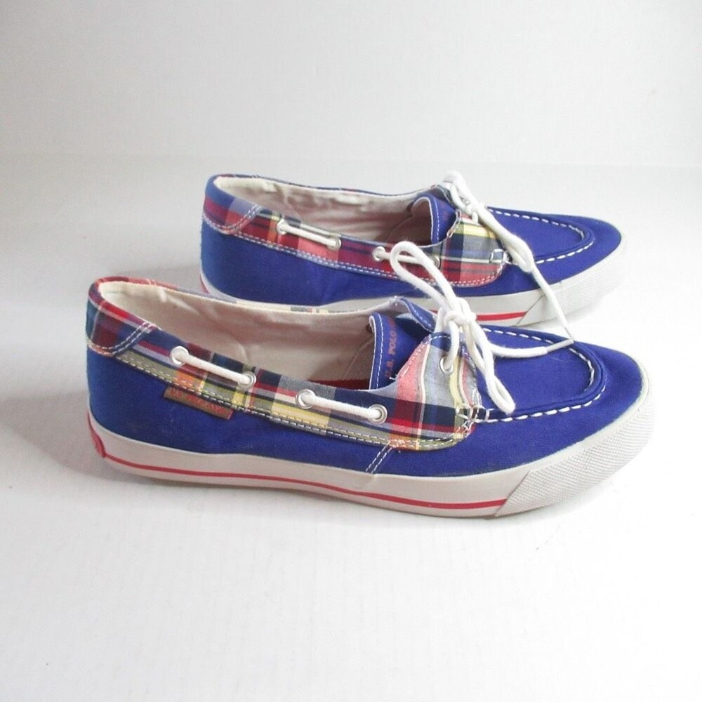 US Polo Assn. Womens Stacy Boat Shoes Multicolor Plaid Slip On Laces Logo 9.5